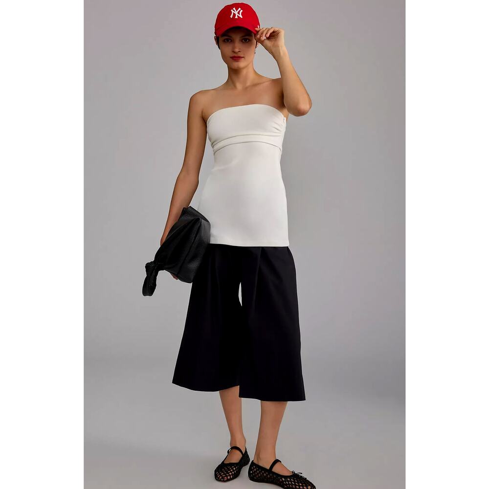 NWT Anthropologie Cropped Wide-Leg Black Trousers - Size 12